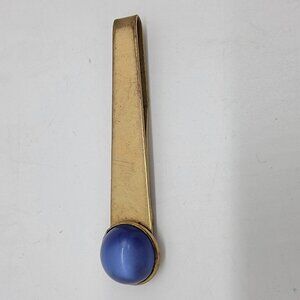 Campus Oxford‎ Stamped Tie Clip Collar Bar Clip Vintage Blue Dome Gem